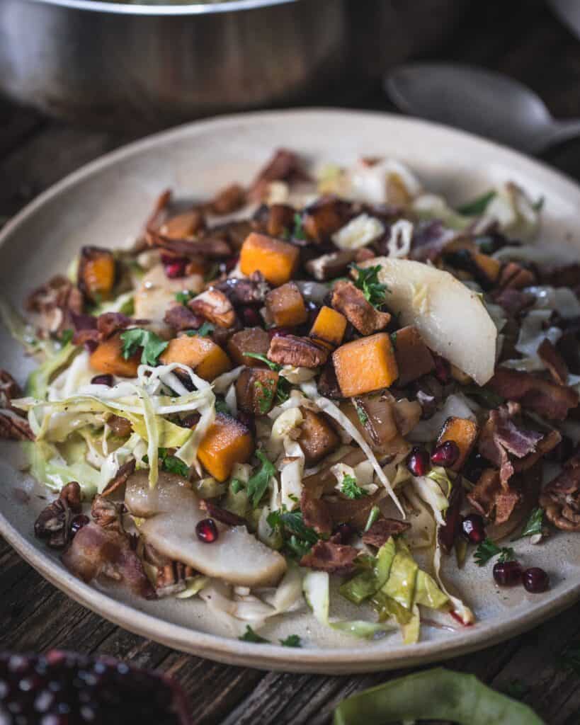 close up plate of fried cabbage