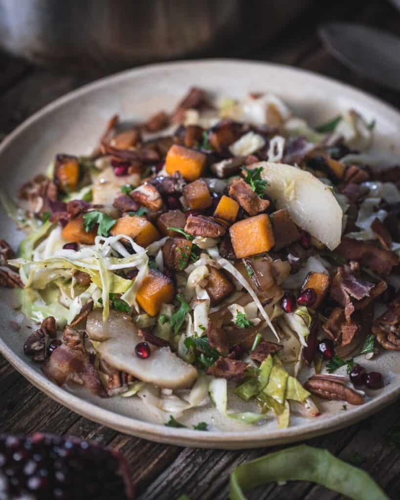 plate of fried cabbage winter salad