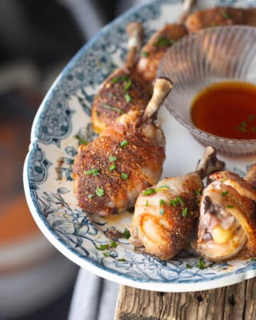 Spicy Chicken Lollipops with Tabasco Honey on a platter