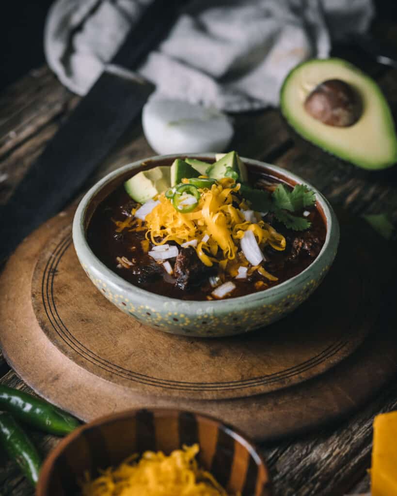 bowl of Texas hold my beer chili