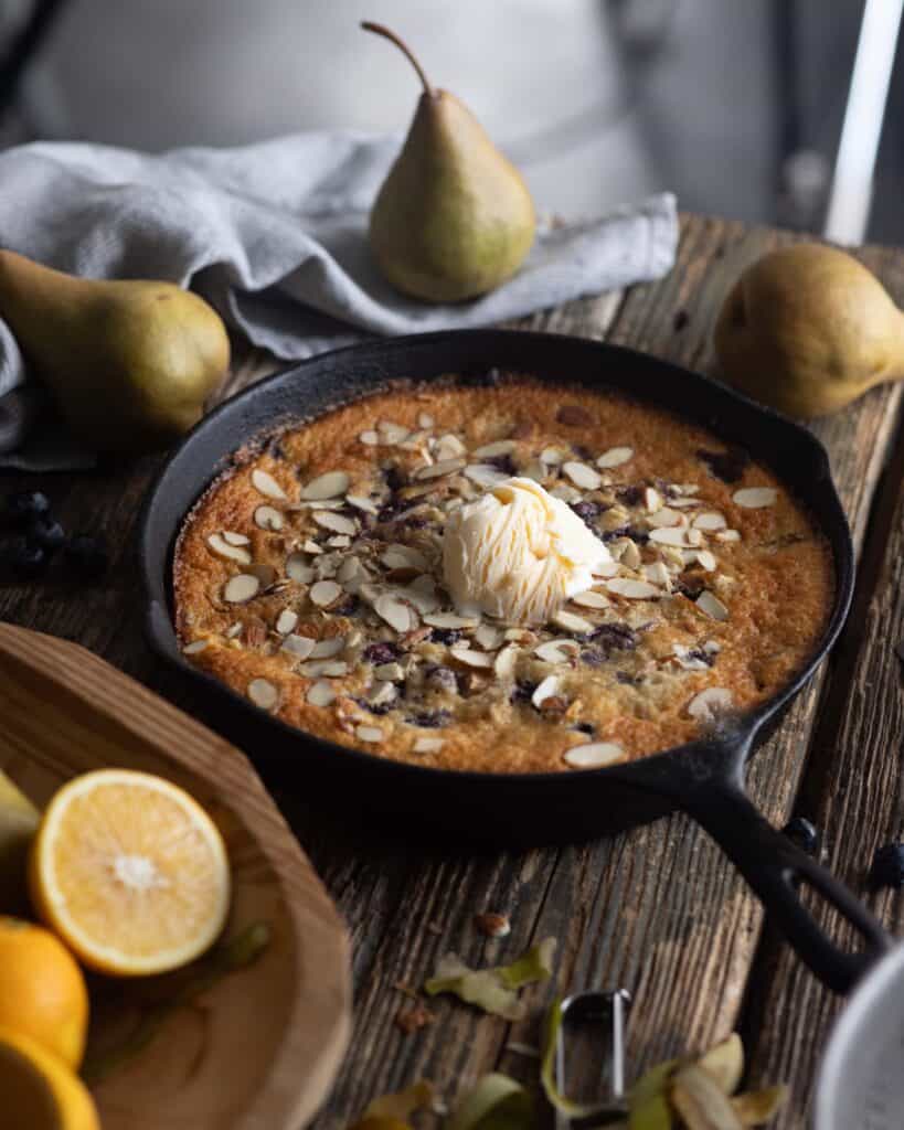 pan of iron skillet pear cake