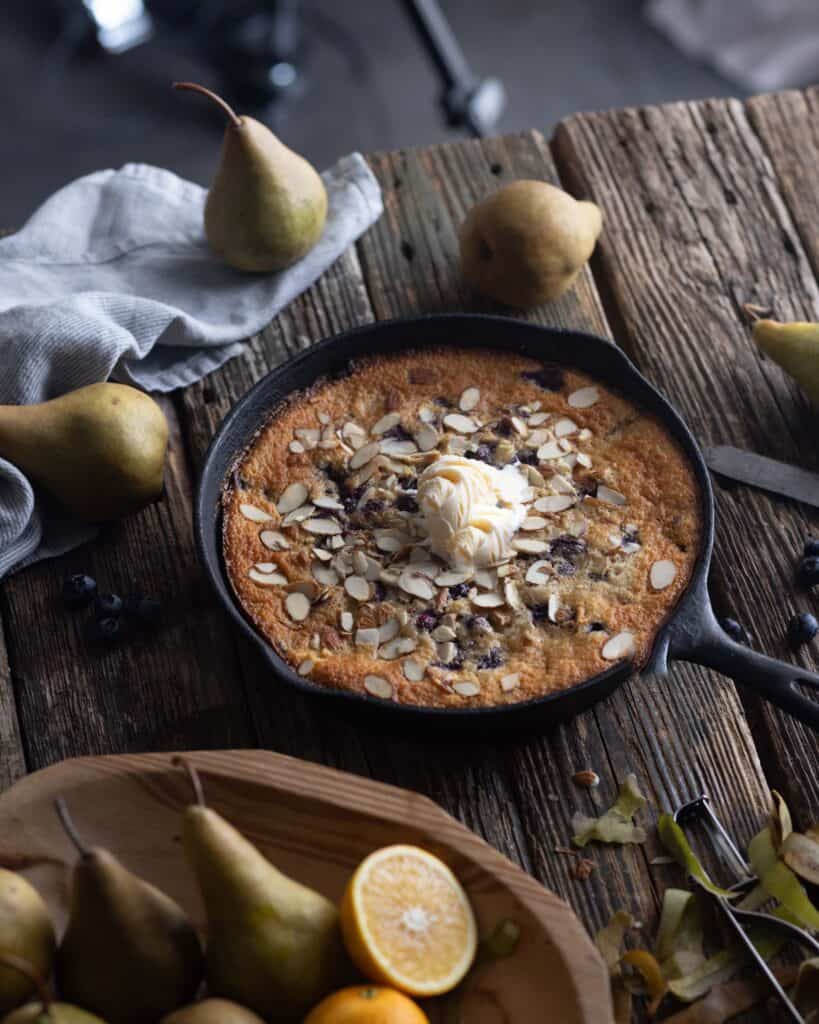 pan of iron skillet pear cake