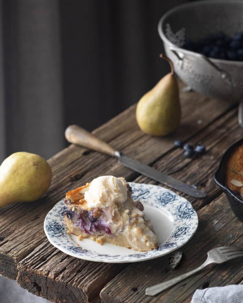 plate of cake slice on a rustic table