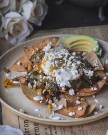 plate of Loaded chilaquiles with chorizo
