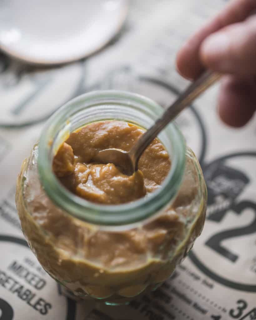 close up detail of jar of honey dijon mustard