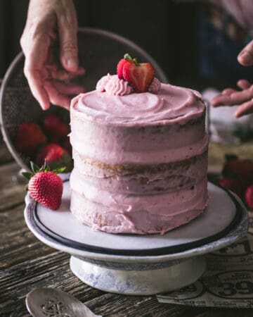 strawberry layer cake on a plate