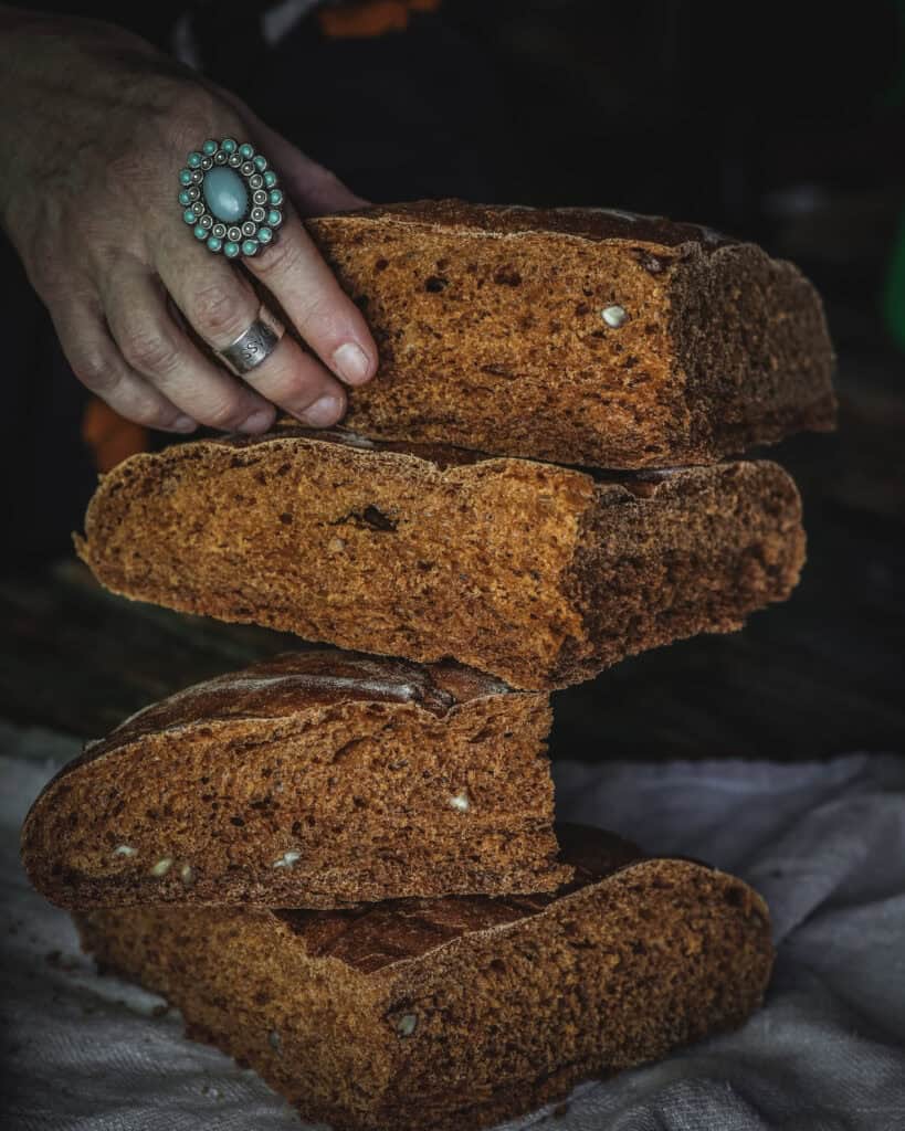 loaves of chile bread in a stack