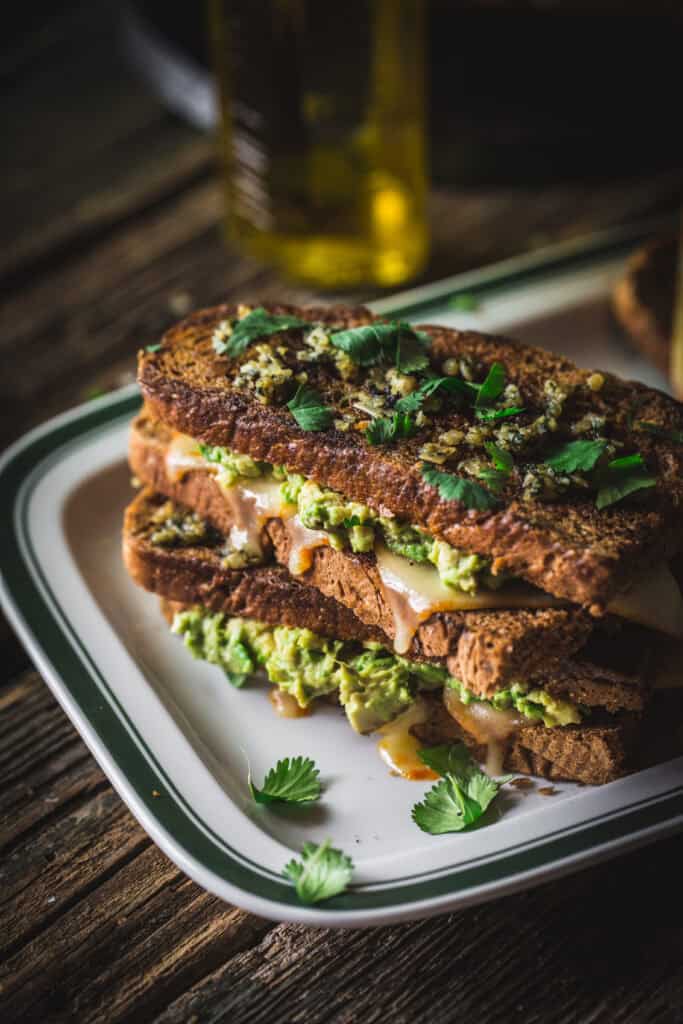 Chile Cheddar bread grilled cheese close up