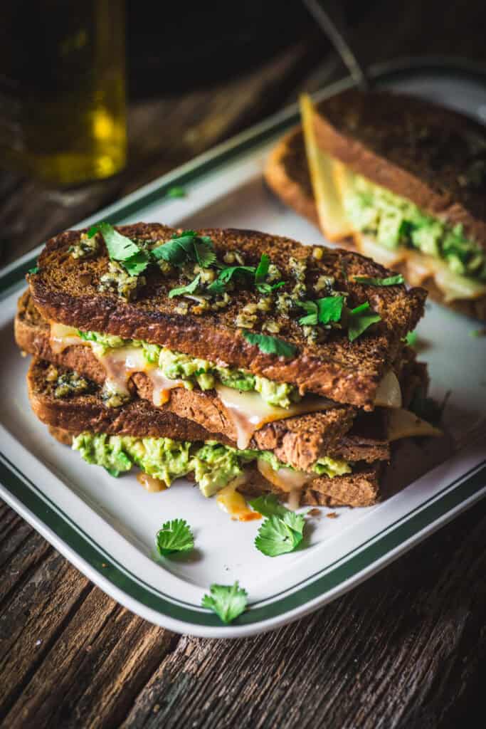 Chile Cheddar bread grilled cheese close up