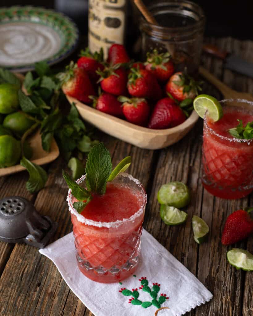 Strawberry Margarita with mint in glass